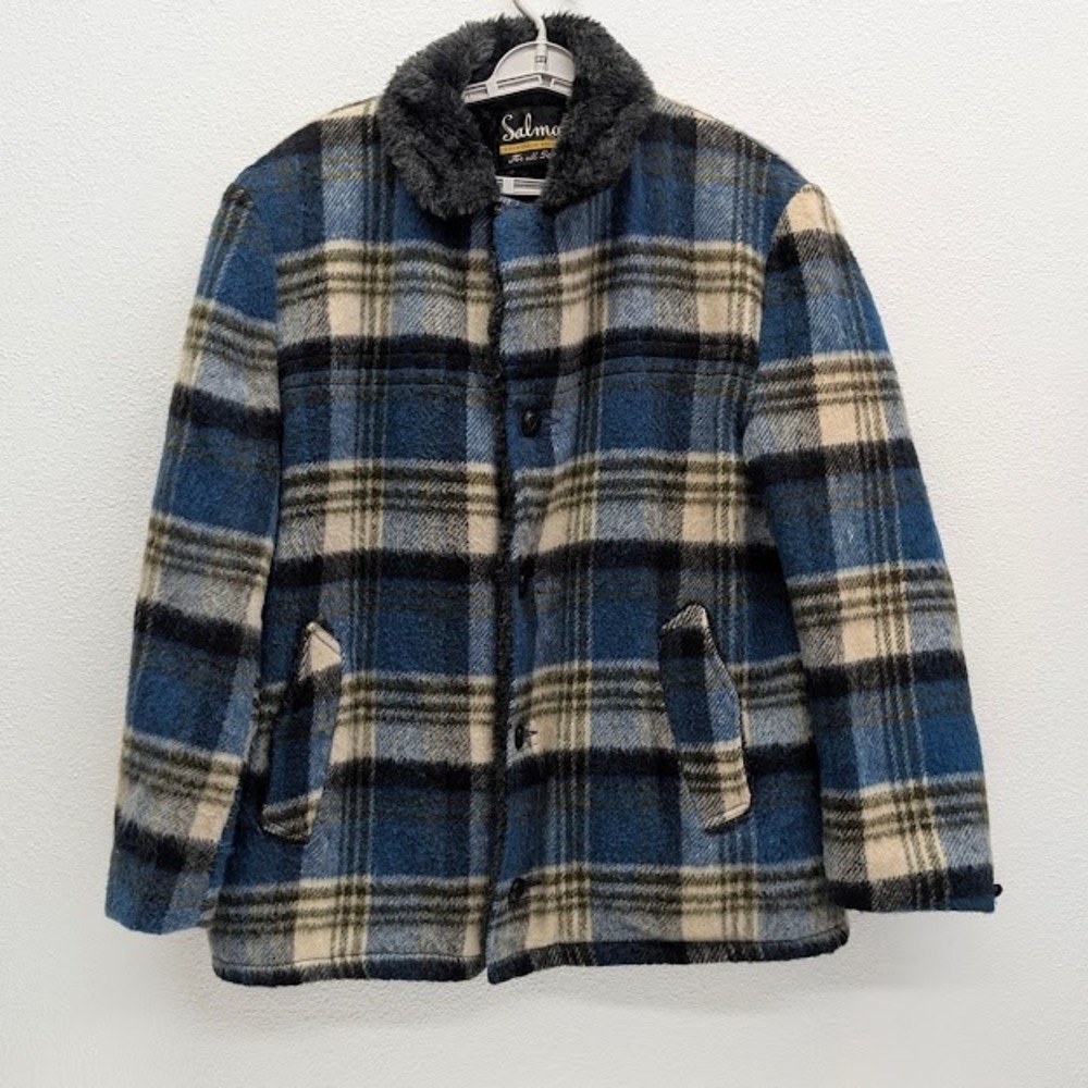 Blue and Cream Plaid Men's Jacket
